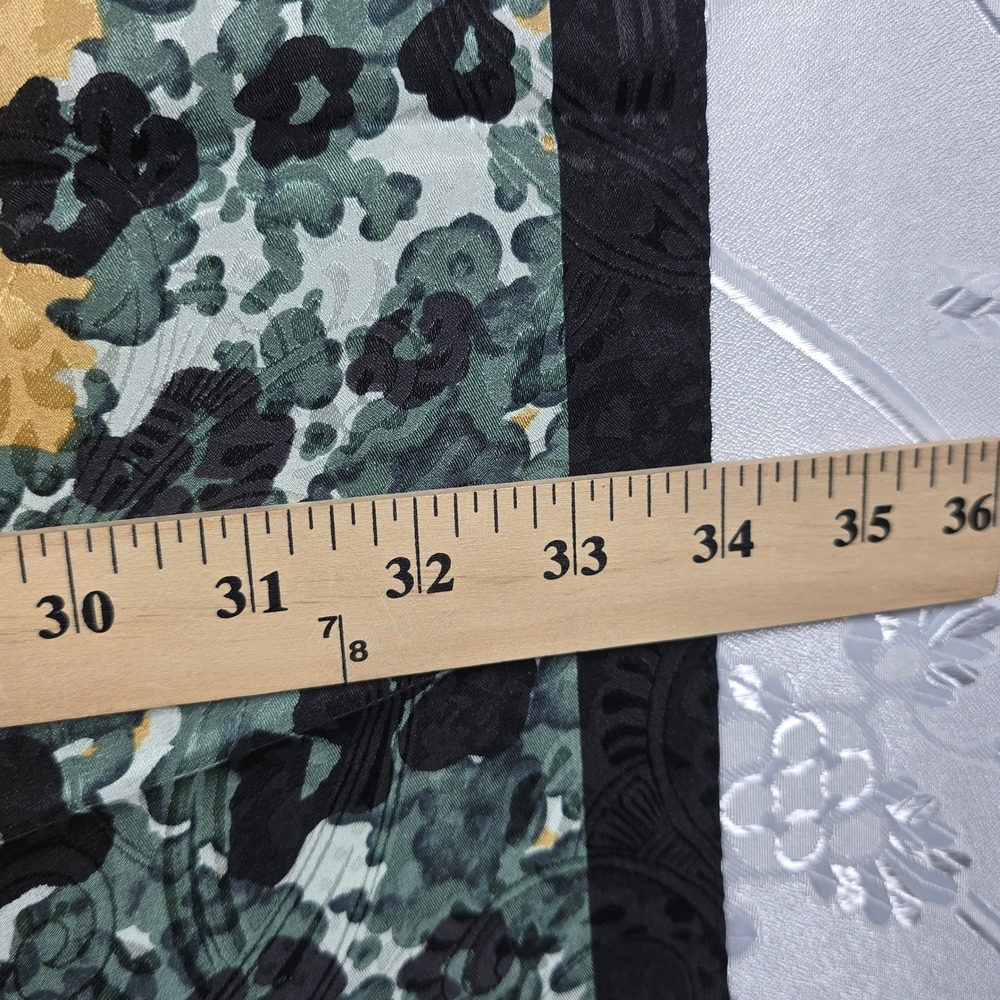 Anne Klein 100% Silk Scarf Leopard Floral Gold Green Black Square 34 Inch - Picture 5 of 8